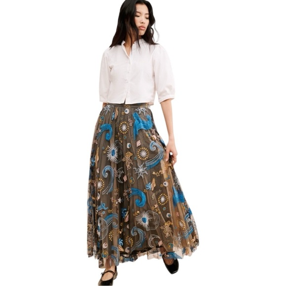 Anthropologie Geisha Designs Icon Tulle Skirt Celestial Symbols Moon Star Size S - Picture 1 of 7